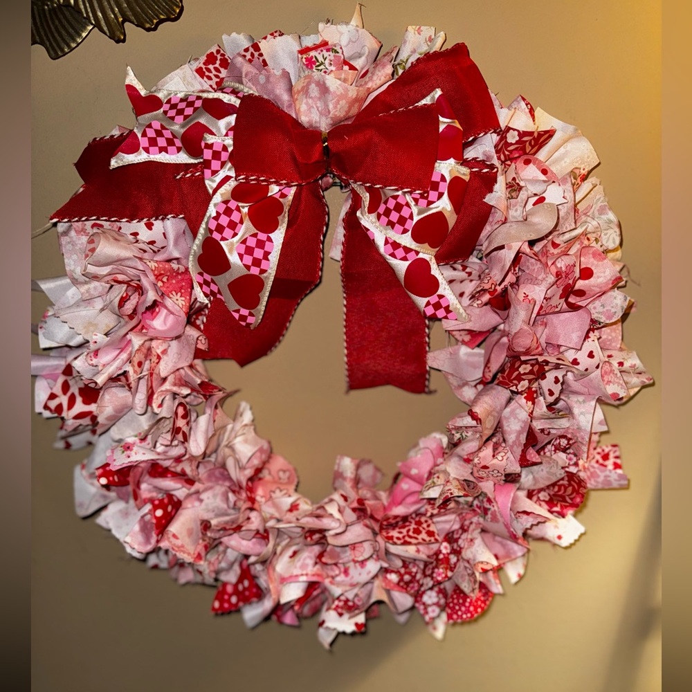 Hand Crafted Red and Pink Heart Wreath